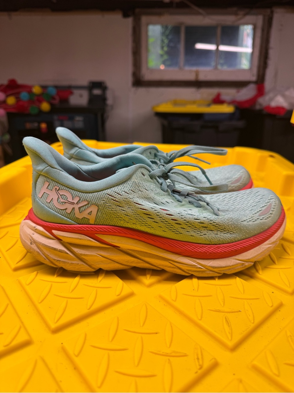 Hoka Women's Light Blue Teal Athletic Running Shoes with Pink Accent